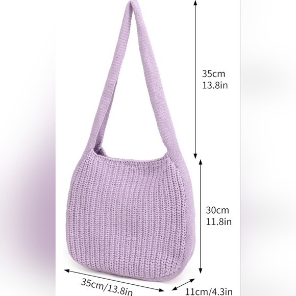 Lilac Hand Knit Crochet Sac Style Hobo Bag - Picture 4 of 8